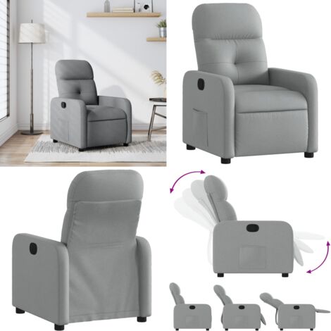Sillón reclinable de tela gris claro - Asiento cómodo - Reposapiés ajustable