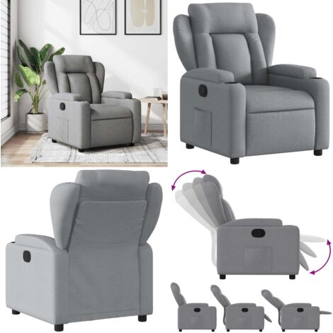 Sillón reclinable de tela gris claro - Asiento cómodo - Reposapiés ajustable