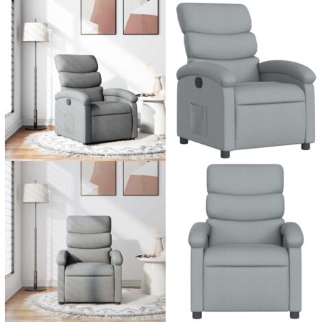 Sillón reclinable de tela gris claro - Asiento cómodo - Reposapiés ajustable