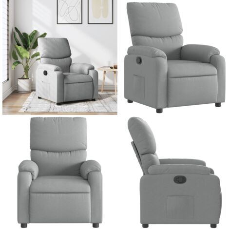 Sillón reclinable de tela gris claro - Asiento cómodo - Reposapiés ajustable