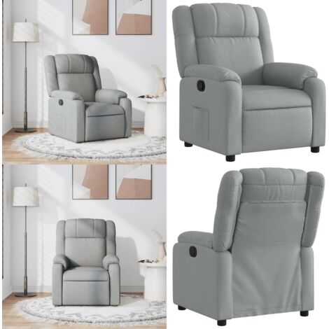 Sillón reclinable de tela gris claro - Asiento cómodo - Reposapiés ajustable