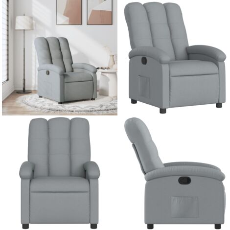 Sillón reclinable de tela gris claro - Asiento cómodo - Reposapiés ajustable