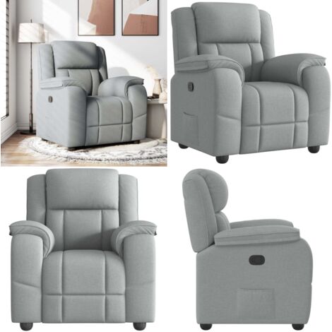 Sillón reclinable de tela gris claro - Asiento cómodo - Reposapiés ajustable