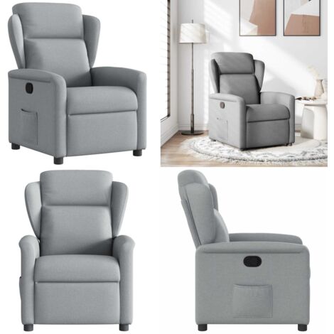 Sillón reclinable de tela gris claro - Asiento cómodo - Reposapiés ajustable