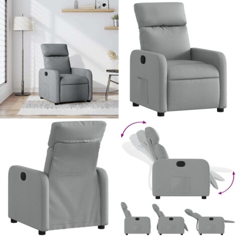 Sillón reclinable de tela gris claro - Asiento cómodo - Reposapiés ajustable