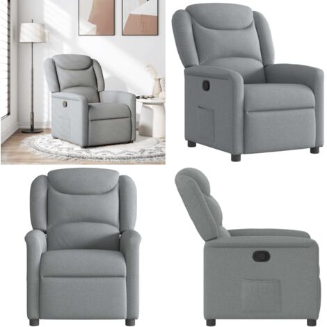 Sillón reclinable de tela gris claro - Asiento cómodo - Reposapiés ajustable