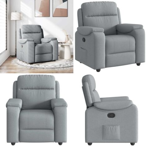 Sillón reclinable de tela gris claro - Asiento cómodo - Reposapiés ajustable