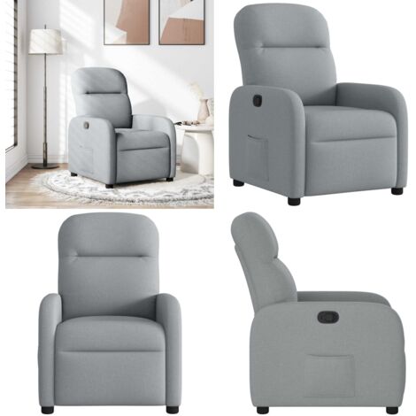 Sillón reclinable de tela gris claro - Asiento cómodo - Reposapiés ajustable