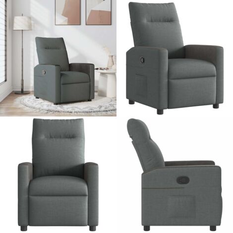 Sillón reclinable de tela gris oscuro - Asiento cómodo - Reposapiés ajustable