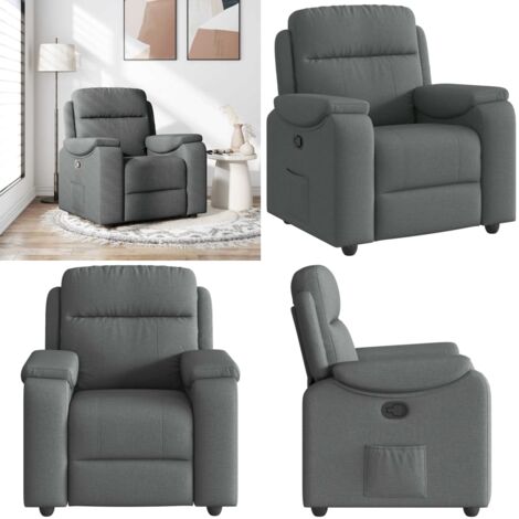 Sillón reclinable de tela gris oscuro - Asiento cómodo - Reposapiés ajustable
