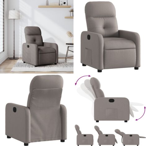 Sillón reclinable de tela gris taupe - Asiento cómodo - Reposapiés ajustable