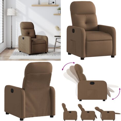 Sillón reclinable de tela marrón - Asiento cómodo - Reposapiés