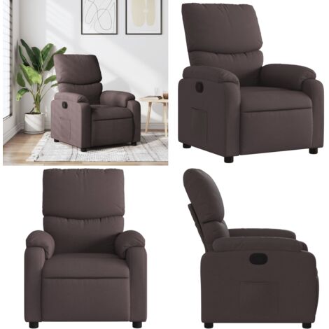 Sillón reclinable de tela marrón oscuro - Asiento cómodo - Reposapiés ajustable