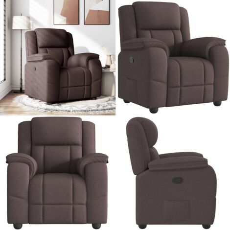 Sillón reclinable de tela marrón oscuro - Asiento cómodo - Reposapiés ajustable