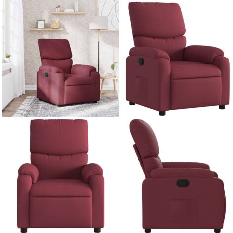 Sillón reclinable de tela rojo tinto - Asiento cómodo - Reposapiés ajustable