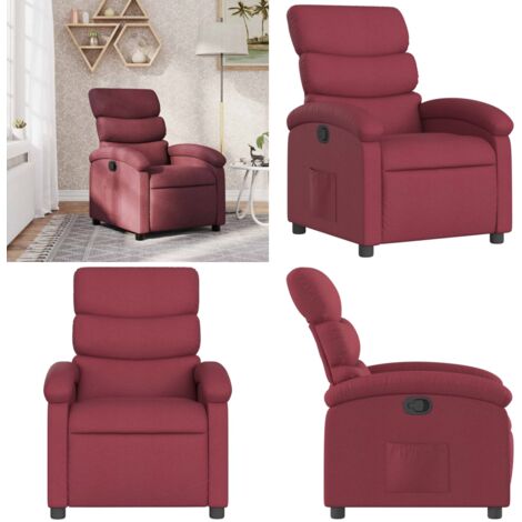 Sillón reclinable de tela rojo tinto - Asiento cómodo - Reposapiés ajustable