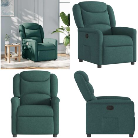 Sillón reclinable de tela verde oscuro - Asiento cómodo - Reposapiés