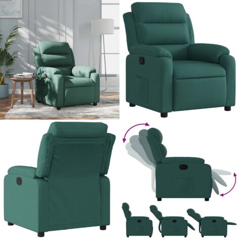 Sillón reclinable de tela verde oscuro - Asiento cómodo - Reposapiés