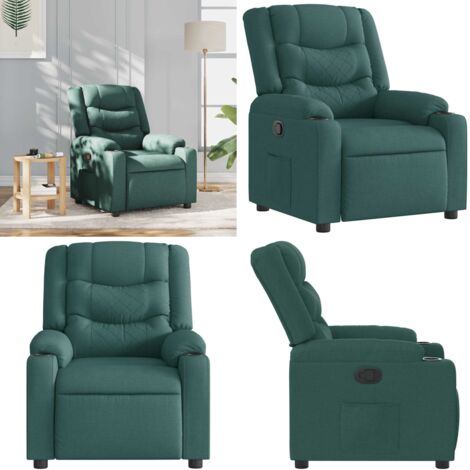 Sillón reclinable de tela verde oscuro - Asiento cómodo - Reposapiés