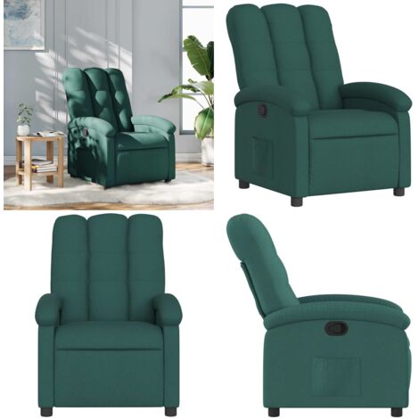 Sillón reclinable de tela verde oscuro - Asiento cómodo - Reposapiés ajustable