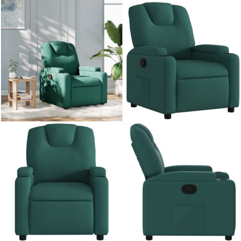 Sillón reclinable de tela verde oscuro - Asiento cómodo - Reposapiés ajustable