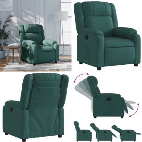 Sillón reclinable de tela verde oscuro - Asiento cómodo - Reposapiés ajustable