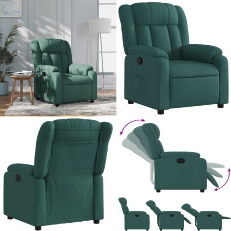 Sillón reclinable de tela verde oscuro - Asiento cómodo - Reposapiés ajustable