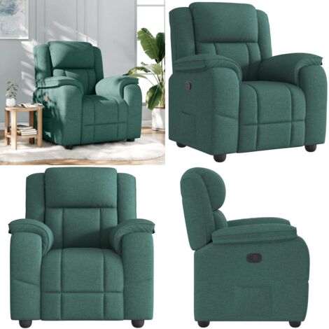 Sillón reclinable de tela verde oscuro - Asiento cómodo - Reposapiés ajustable