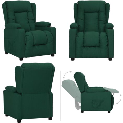 Sillón reclinable de tela verde oscuro - Asiento cómodo - Reposapiés ajustables