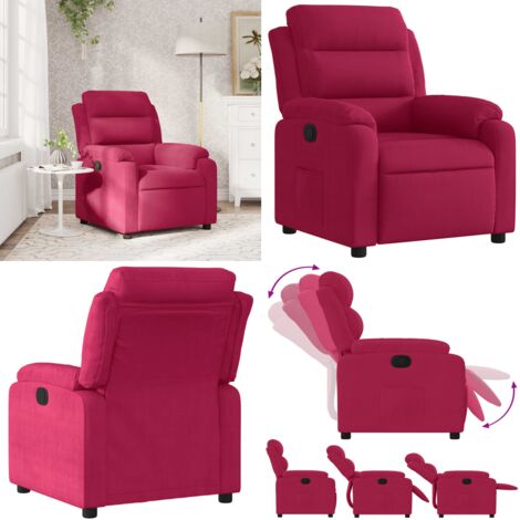 Sillón reclinable de terciopelo rojo tinto - Asiento cómodo - Reposapiés