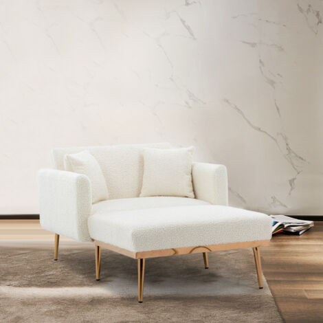 Sillón reclinable diseño capitoné convertible cama auxiliar tejido teddy 165x90x77cm color blanco