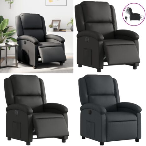Sillón reclinable eléctrico de cuero auténtico negro - Sillon de cuero - Sillon reclinable con motor