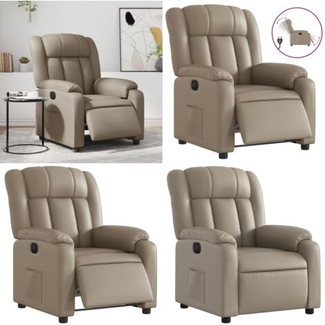 Sillón reclinable eléctrico de cuero sintético color capuchino - Asiento reclinable - Reposapiés eléctrico