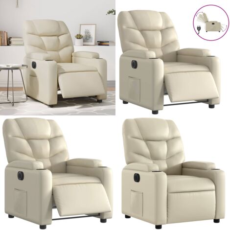 Sillón reclinable eléctrico de cuero sintético crema - Asiento eléctrico - Reposapiés eléctrico