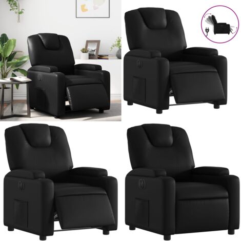 Sillón reclinable eléctrico de cuero sintético negro - Asiento reclinable - Reposapiés eléctrico