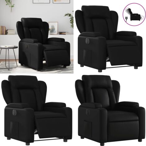 Sillón reclinable eléctrico de cuero sintético negro - Asiento reclinable - Reposapiés eléctrico