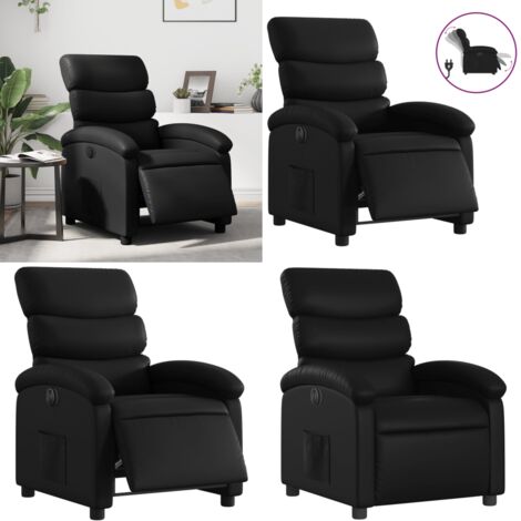 Sillón reclinable eléctrico de cuero sintético negro - Asiento reclinable - Reposapiés eléctrico