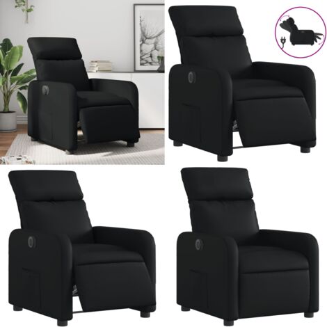 Sillón reclinable eléctrico de cuero sintético negro - Asiento reclinable - Reposapiés eléctrico
