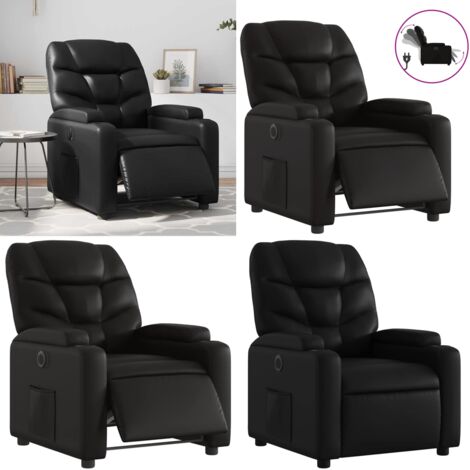 Sillón reclinable eléctrico de cuero sintético negro - Asiento reclinable - Reposapiés eléctrico