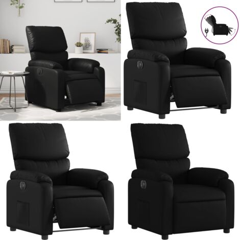 Sillón reclinable eléctrico de cuero sintético negro - Asiento reclinable - Reposapiés eléctrico
