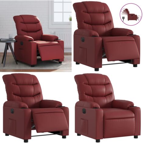 Sillón reclinable eléctrico de cuero sintético rojo tinto - Asiento reclinable - Reposapiés eléctrico