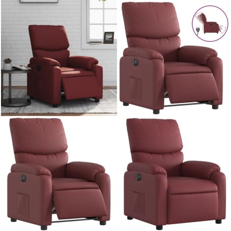 Sillón reclinable eléctrico de cuero sintético rojo tinto - Asiento reclinable - Reposapiés eléctrico