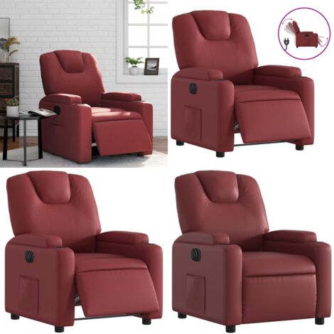 Sillón reclinable eléctrico de cuero sintético rojo tinto - Asiento reclinable - Reposapiés eléctrico
