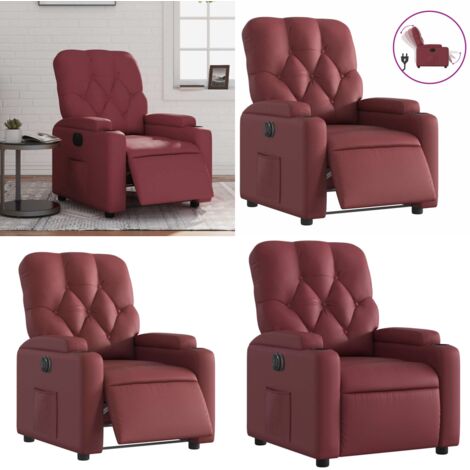 Sillón reclinable eléctrico de cuero sintético rojo tinto - Asiento reclinable - Reposapiés eléctrico