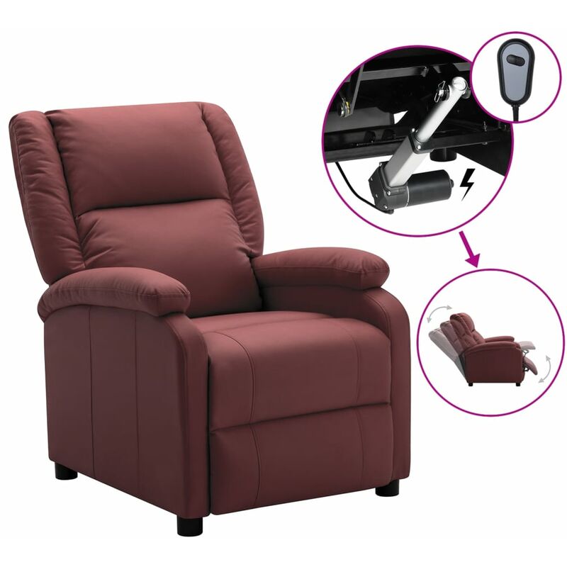 

Sillón reclinable eléctrico de piel sintética rojo tinto