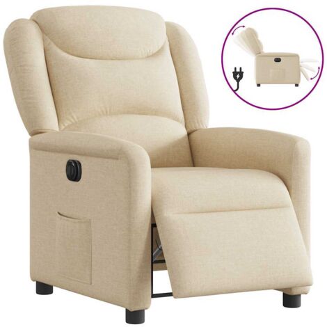 Sillón reclinable eléctrico de tela crema