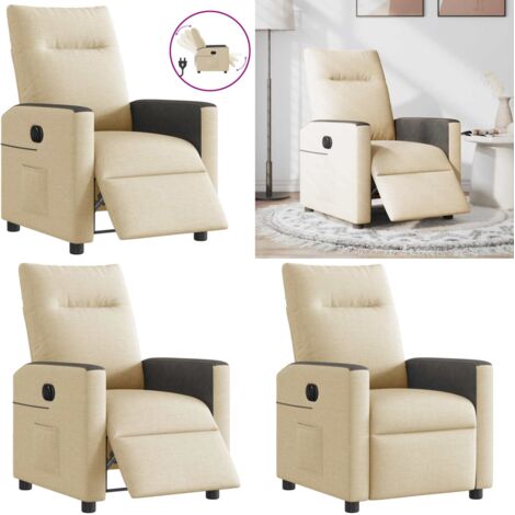 Sillón reclinable eléctrico de tela crema - Asiento cómodo - Reposapiés eléctrico