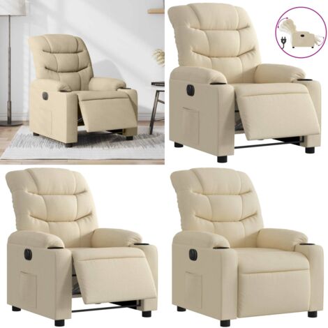 Sillón reclinable eléctrico de tela crema - Asiento eléctrico - Reposapiés eléctrico