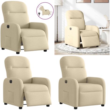 Sillón reclinable eléctrico de tela crema - Asiento eléctrico - Reposapiés eléctrico