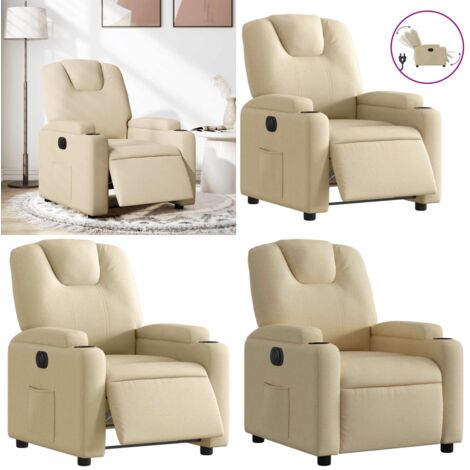 Sillón reclinable eléctrico de tela crema - Asiento eléctrico - Reposapiés eléctrico